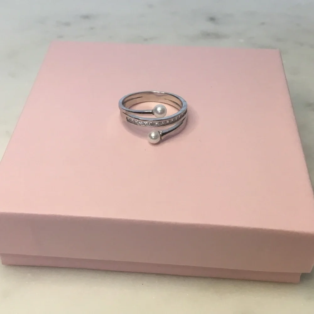 Sterling Silver Cz & Simulated Pearl Ring - Picture 12 of 15